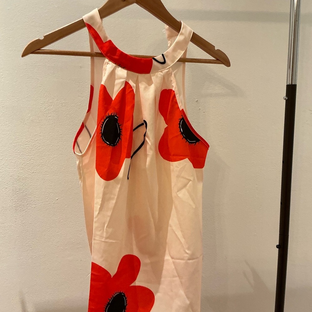 Floral Sleeveless Kids Dress - Red and White